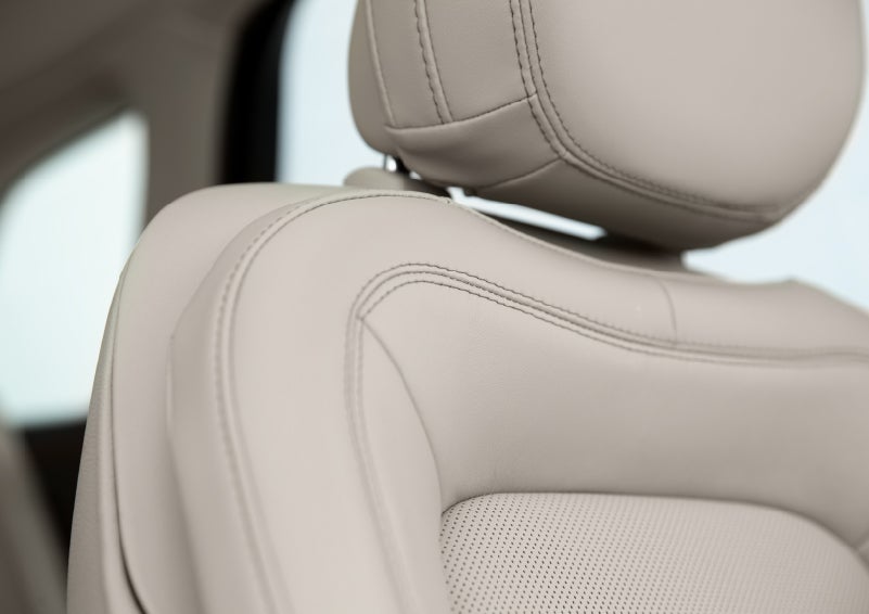 A detail shot of available leather-trimmed Perfect Position front seat shows off artistic details like luxe materials, precision stitching and supple curves | Klaben Lincoln of Warren in Warren OH