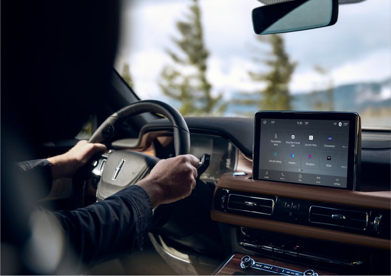 The Lincoln+Alexa app screen is displayed in the center screen of a 2023 Lincoln Aviator® Grand Touring SUV | Klaben Lincoln of Warren in Warren OH